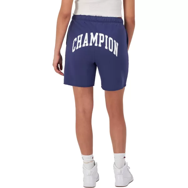 imageChampion Womens Shorts Powerblend Fleece Shorts Comfortable Shorts for Women 65quotBlown Glass Blue Block Arch Champion