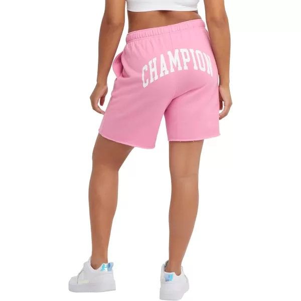 imageChampion Womens Shorts Powerblend Fleece Shorts Comfortable Shorts for Women 65quotSpirited Pink Block Arch Champion