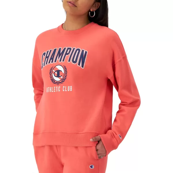 imageChampion Womens Sweatshirt Powerblend Crewneck for Women Script Plus Size AvailableHigh Tide Coral Champion Athletic Club