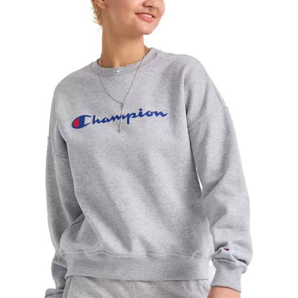 imageChampion Womens Sweatshirt Powerblend Crewneck for Women Script Plus Size AvailableOxford Gray Script