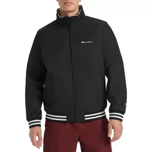 imageChampion Mens Water Resistant Varsity Bomber Jacket with Flex Stand CollarBlack