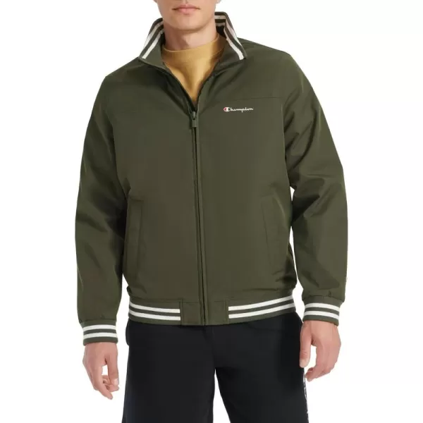 imageChampion Mens Water Resistant Varsity Bomber Jacket with Flex Stand CollarForest Night