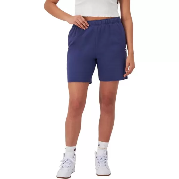 imageChampion Womens Shorts Powerblend Fleece Shorts Comfortable Shorts for Women 65quotBlown Glass Blue Block Arch Champion