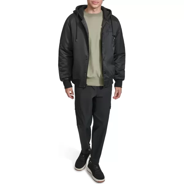 imageChampion Mens Hooded Varsity Bomber Jacket with Quilted LiningBlack