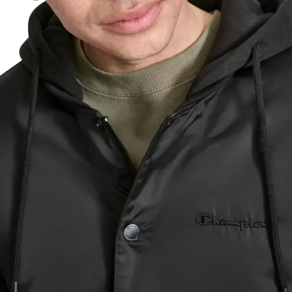 imageChampion Mens Hooded Varsity Bomber Jacket with Quilted LiningBlack