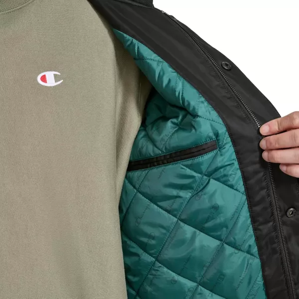 imageChampion Mens Hooded Varsity Bomber Jacket with Quilted LiningBlack