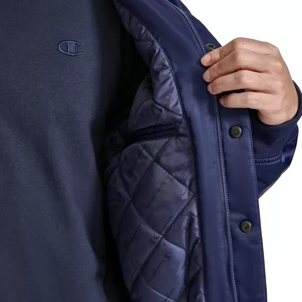 imageChampion Mens Hooded Varsity Bomber Jacket with Quilted LiningPeacoat
