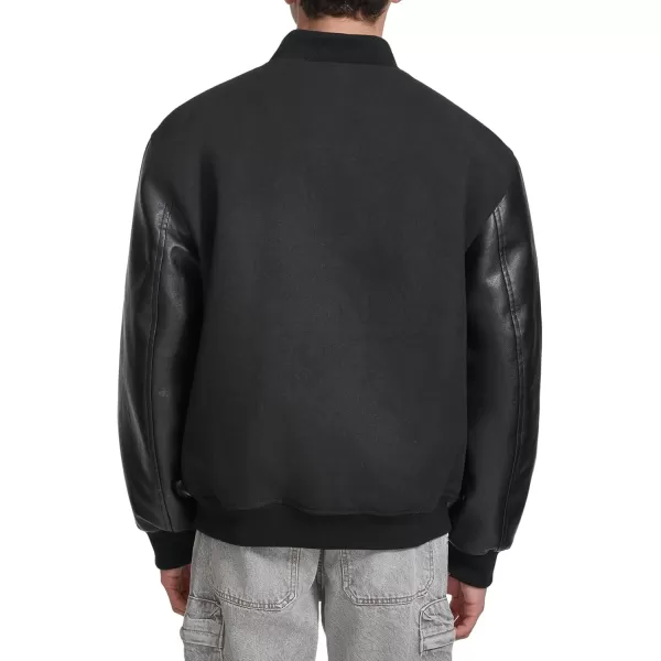 imageChampion Mens Letterman Varsity Bomber Jacket with Faux Leather SleevesBlack