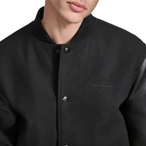imageChampion Mens Letterman Varsity Bomber Jacket with Faux Leather SleevesBlack