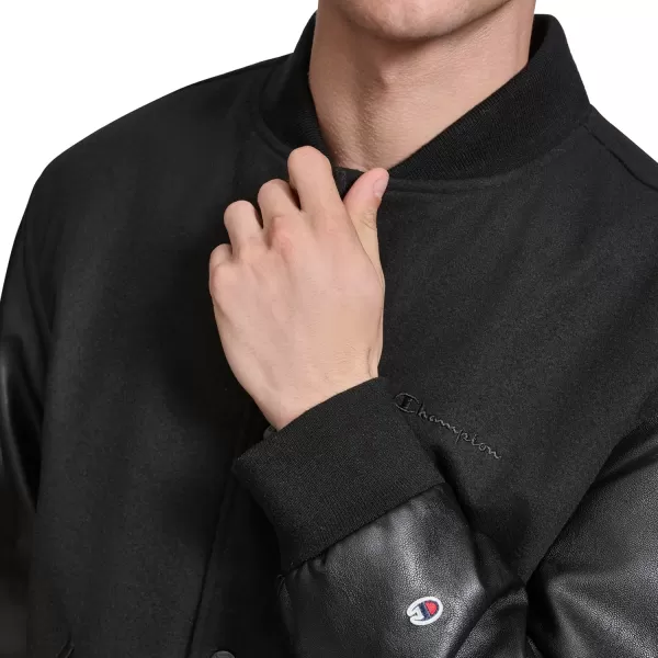 imageChampion Mens Letterman Varsity Bomber Jacket with Faux Leather SleevesBlack