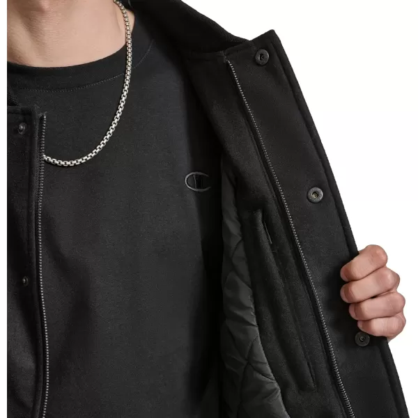 imageChampion Mens Letterman Varsity Bomber Jacket with Faux Leather SleevesBlack