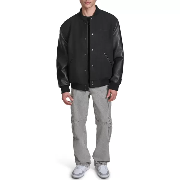 imageChampion Mens Letterman Varsity Bomber Jacket with Faux Leather SleevesBlack