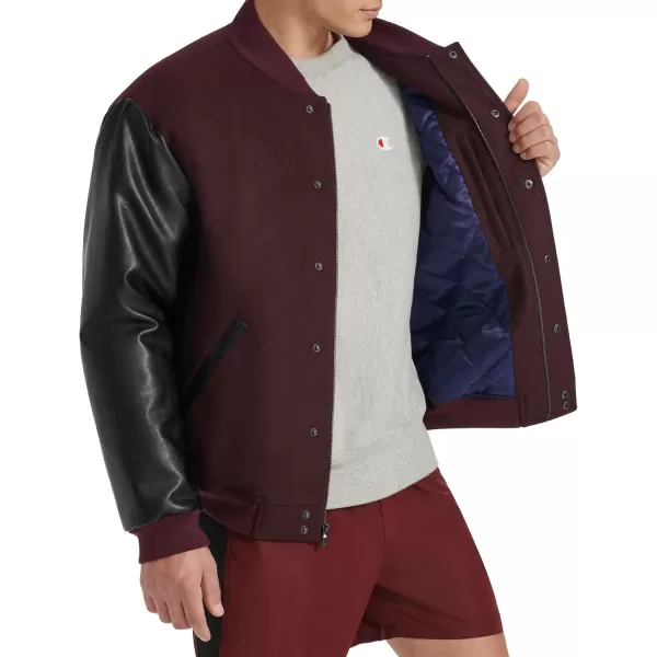 imageChampion Mens Letterman Varsity Bomber Jacket with Faux Leather SleevesBurgundyBlack