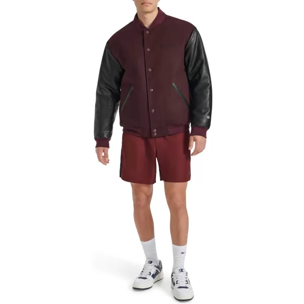 imageChampion Mens Letterman Varsity Bomber Jacket with Faux Leather SleevesBurgundyBlack
