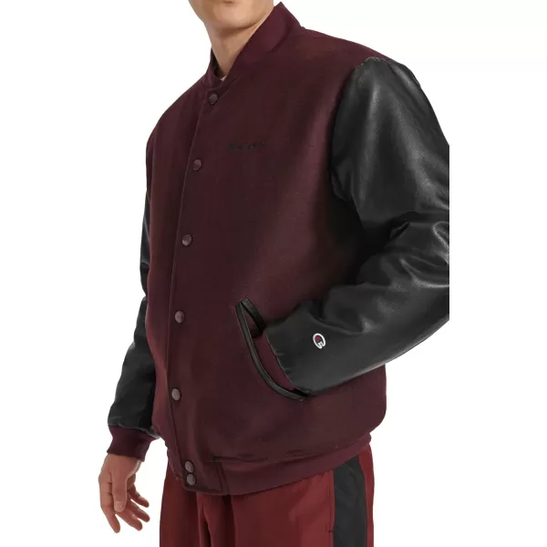 imageChampion Mens Letterman Varsity Bomber Jacket with Faux Leather SleevesBurgundyBlack