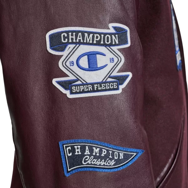 imageChampion Mens Letterman Varsity Bomber Jacket with PatchesWine