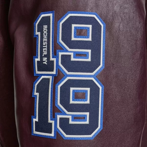 imageChampion Mens Letterman Varsity Bomber Jacket with PatchesWine