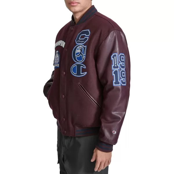imageChampion Mens Letterman Varsity Bomber Jacket with PatchesWine