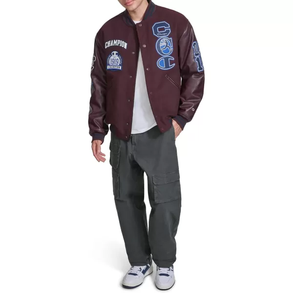 imageChampion Mens Letterman Varsity Bomber Jacket with PatchesWine