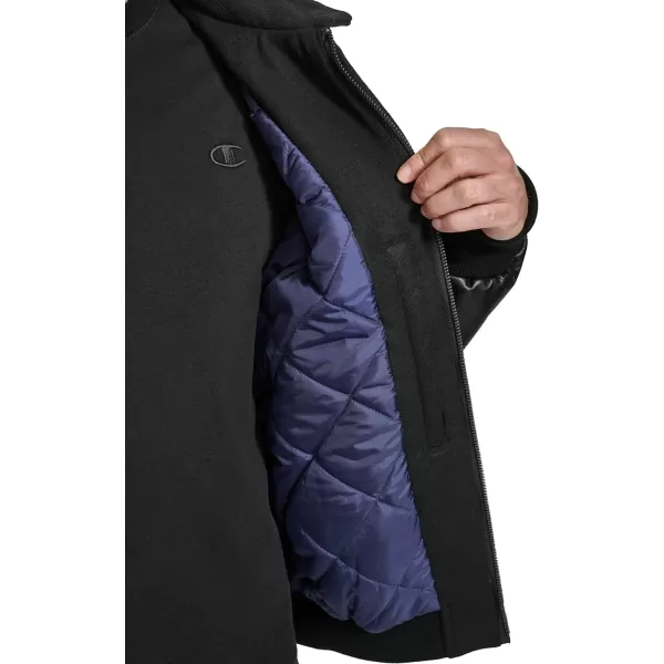 imageChampion Mens Letterman Varsity Bomber Zipper Closure Jacket with Faux Leather SleevesBlack