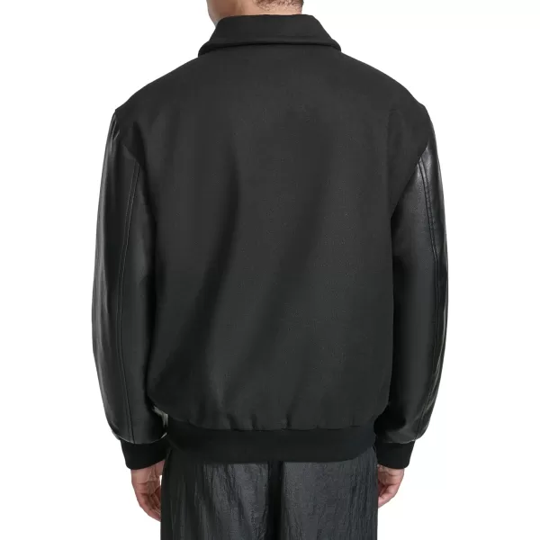 imageChampion Mens Letterman Varsity Bomber Zipper Closure Jacket with Faux Leather SleevesBlack