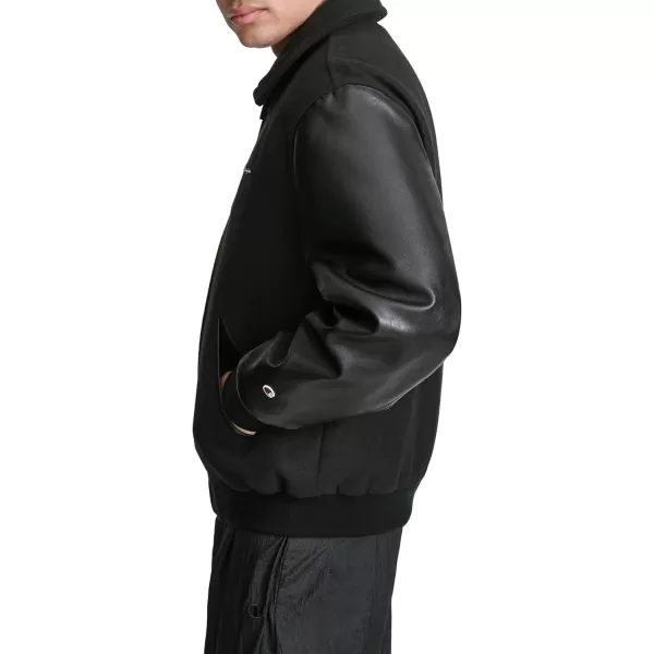 imageChampion Mens Letterman Varsity Bomber Zipper Closure Jacket with Faux Leather SleevesBlack