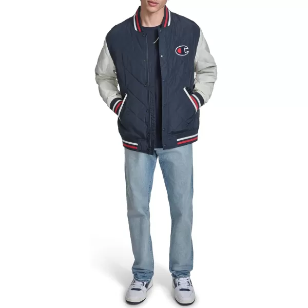 imageChampion Mens Retro Diamond Quilted Bomber Varsity JacketNavyWhite