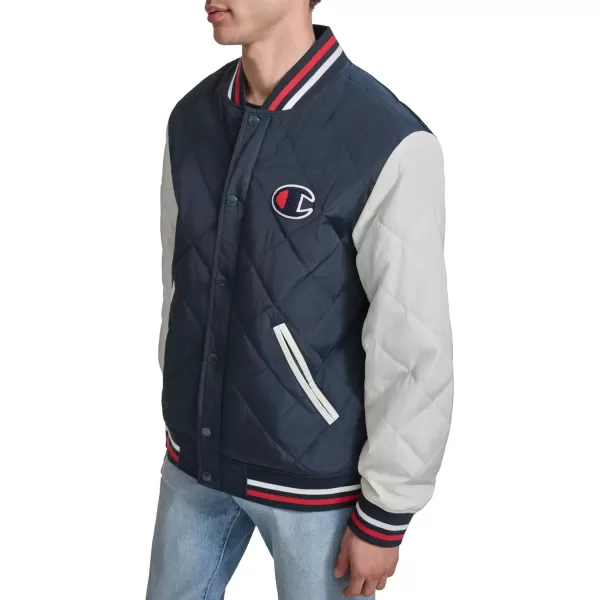 imageChampion Mens Retro Diamond Quilted Bomber Varsity JacketNavyWhite