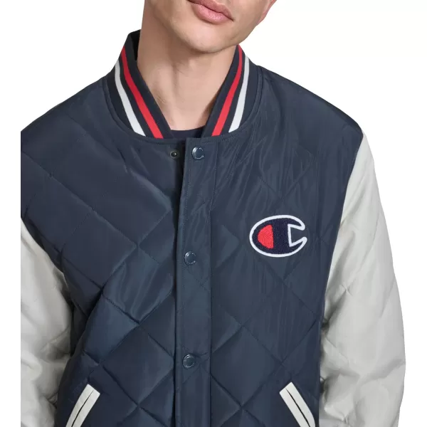 imageChampion Mens Retro Diamond Quilted Bomber Varsity JacketNavyWhite