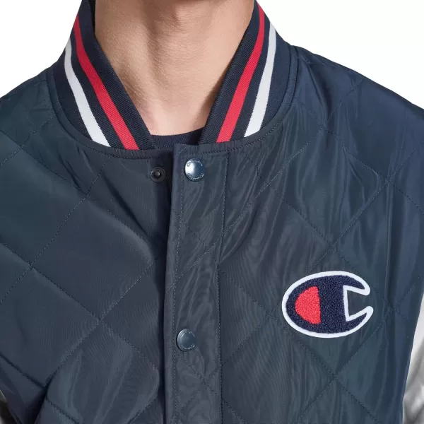 imageChampion Mens Retro Diamond Quilted Bomber Varsity JacketNavyWhite
