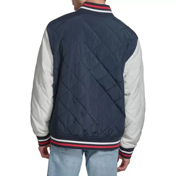 imageChampion Mens Retro Diamond Quilted Bomber Varsity JacketNavyWhite