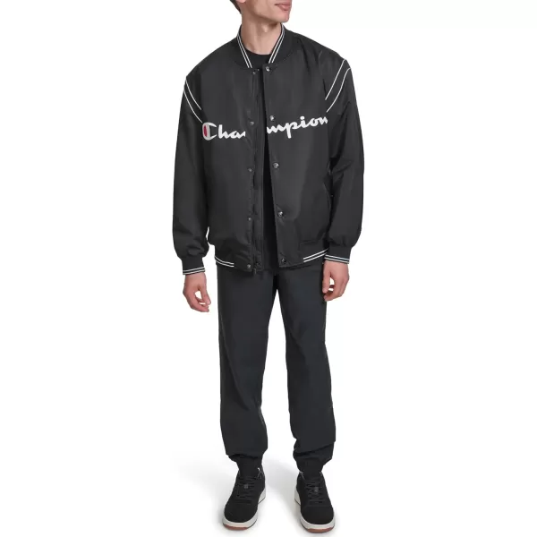 imageChampion Mens Satin Varsity Bomber Jacket with LogoBlack
