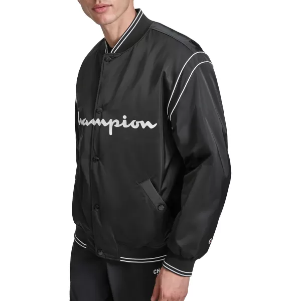 imageChampion Mens Satin Varsity Bomber Jacket with LogoBlack