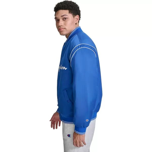 imageChampion Mens Satin Varsity Bomber Jacket with LogoSurf the Web