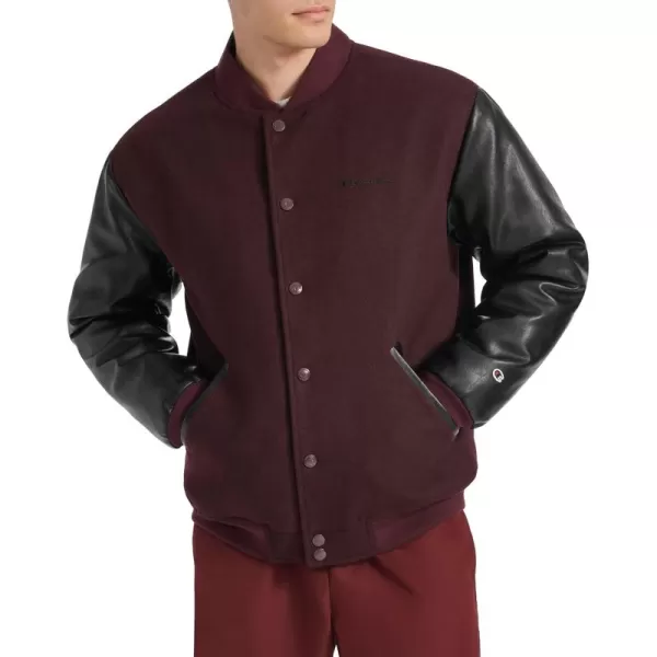 imageChampion Mens Letterman Varsity Bomber Jacket with Faux Leather SleevesBurgundyBlack