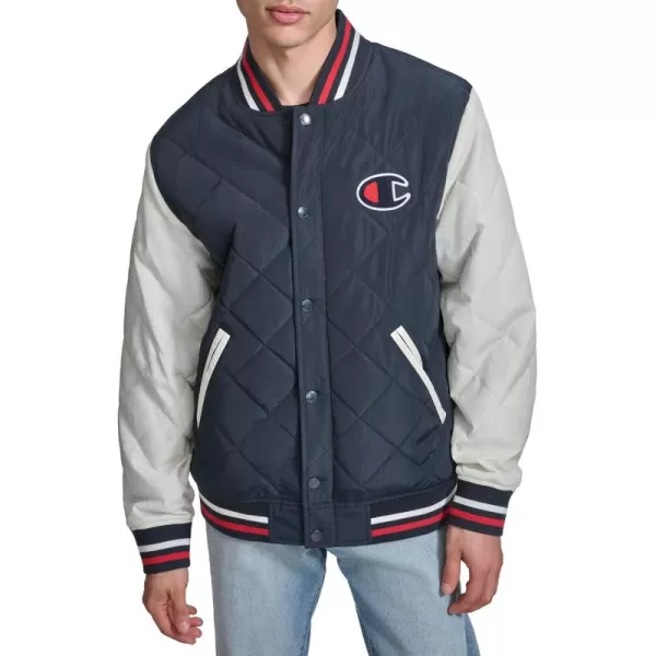 imageChampion Mens Retro Diamond Quilted Bomber Varsity JacketNavyWhite