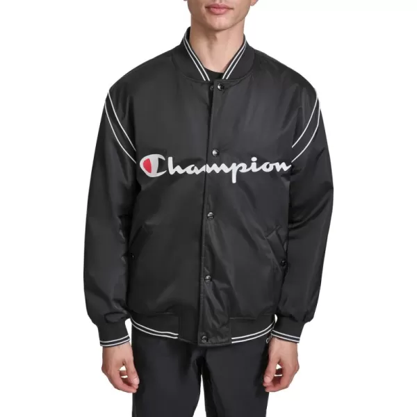 imageChampion Mens Satin Varsity Bomber Jacket with LogoBlack