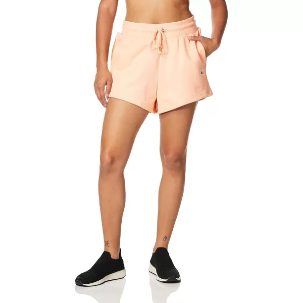 imageChampion WomenS Shorts Reverse Weave Fleece Shorts Comfortable Fleece Shorts For Women 3Certain Peach C Patch Logo