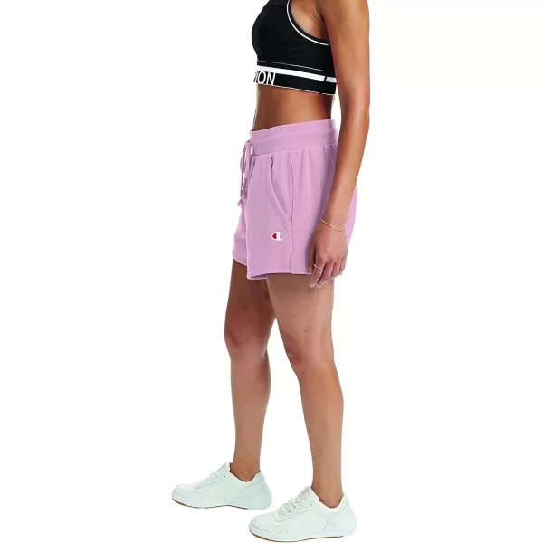 imageChampion WomenS Shorts Reverse Weave Fleece Shorts Comfortable Fleece Shorts For Women 3Pink Beige C Patch Logo