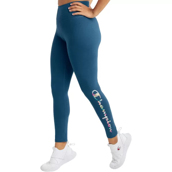 imageChampion WomenS Leggings Authentic Moisture Wicking 78 Leggings For Women 25 Plus Size AvailableFresh Teal Organic Floral