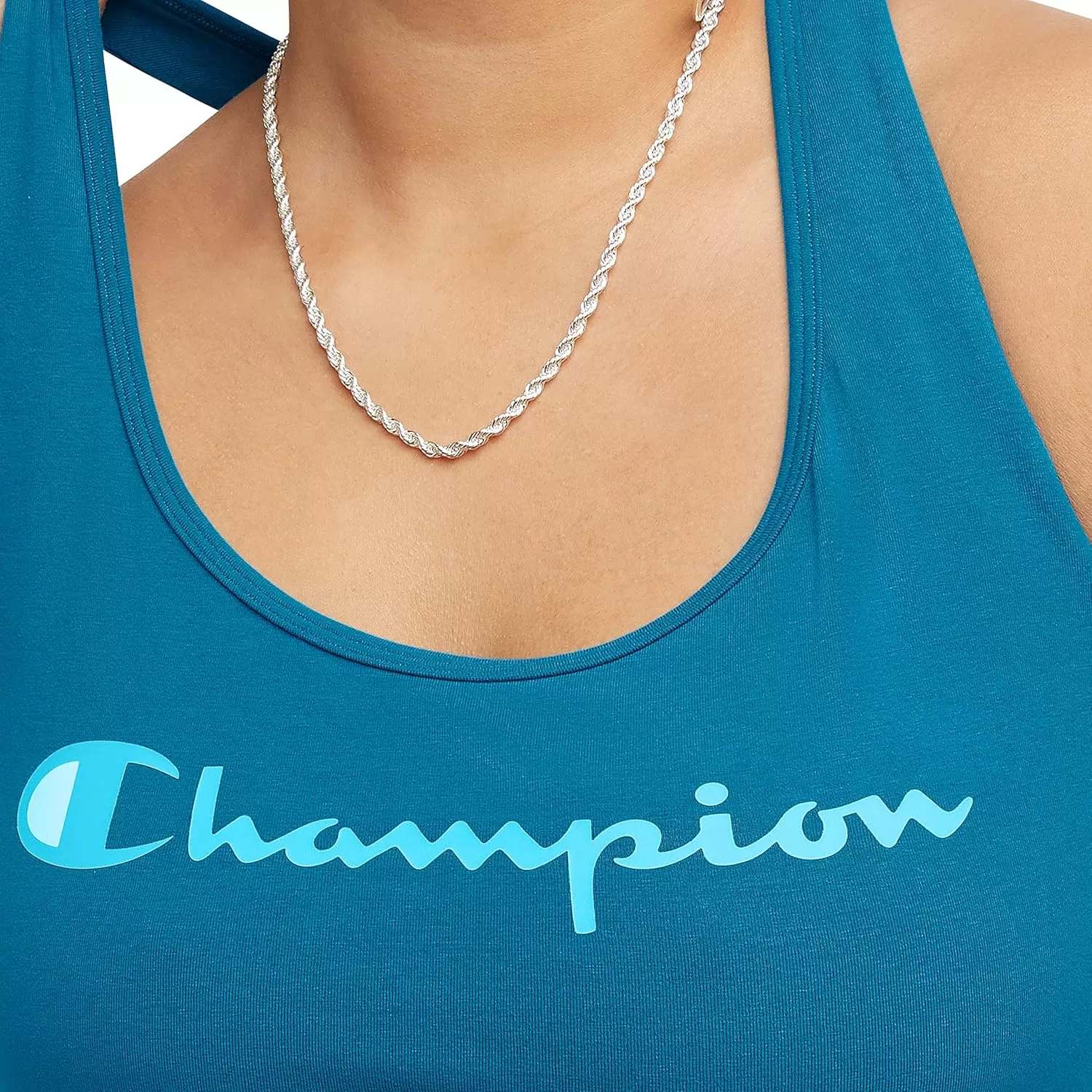 imageChampion WomenS Sports Bra Authentic Moderate Support Classic Sports Bra For Women Plus Size AvailableRockin Teal Script