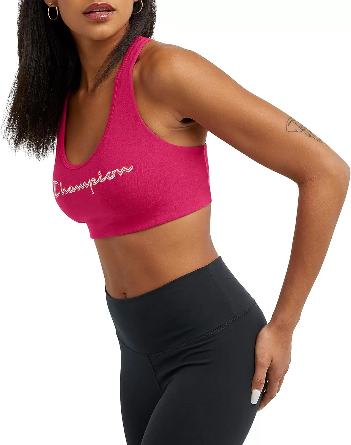 imageChampion WomenS Sports Bra Authentic Moderate Support Classic Sports Bra For Women Plus Size AvailableStrawberry Rouge Script