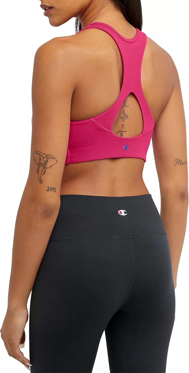 imageChampion WomenS Sports Bra Authentic Moderate Support Classic Sports Bra For Women Plus Size AvailableStrawberry Rouge Script