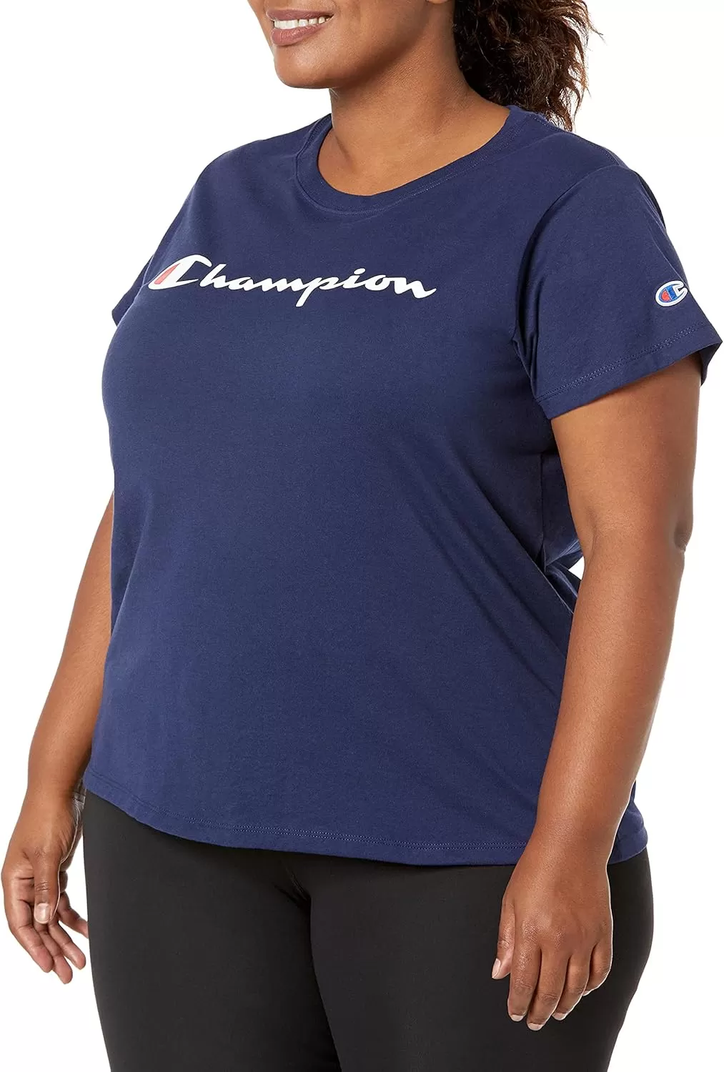 imageChampion Womens Tshirt Classic Short Sleeve Tshirt Lightweight Tee for Women Script Logo Plus Size AvailableAthletic Navy Script Retired