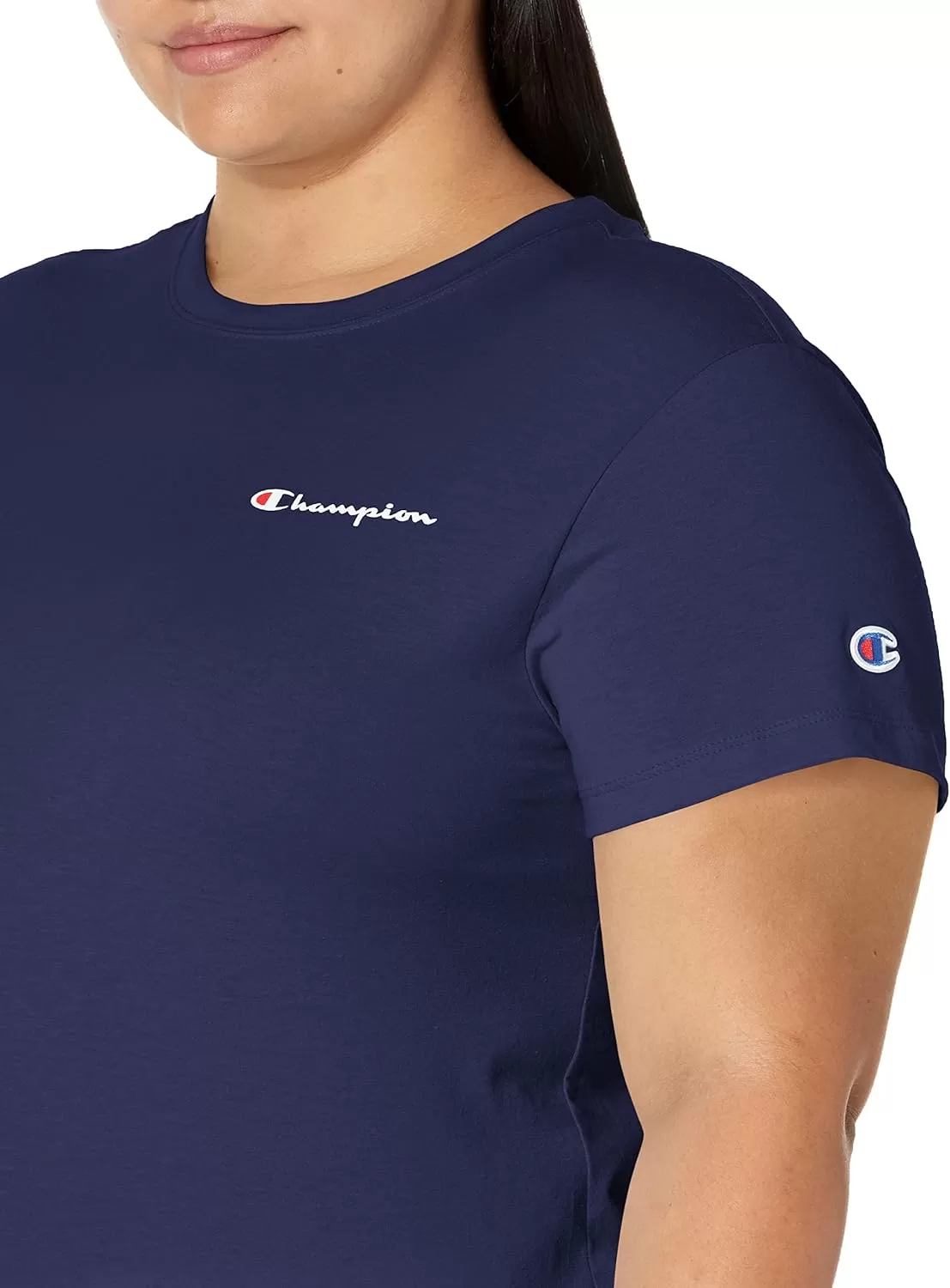 imageChampion Womens Tshirt Classic Short Sleeve Tshirt Lightweight Tee for Women Script Logo Plus Size AvailableAthletic Navy Small Script