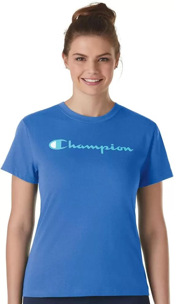 imageChampion Womens Tshirt Classic Short Sleeve Tshirt Lightweight Tee for Women Script Logo Plus Size AvailableOdyssey Script