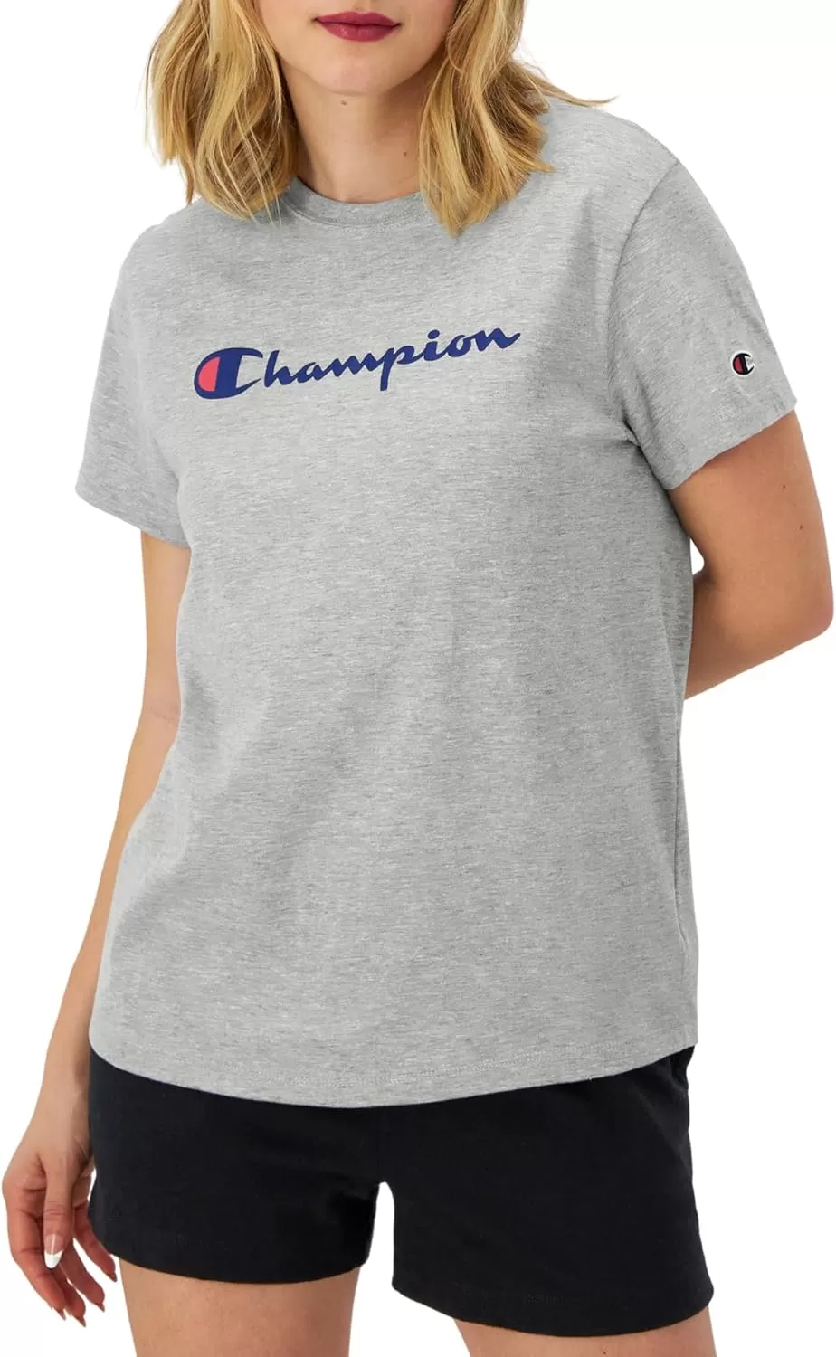imageChampion Womens Tshirt Classic Short Sleeve Tshirt Lightweight Tee for Women Script Logo Plus Size AvailableOxford Gray Script