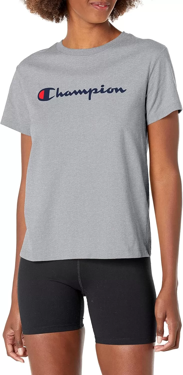 imageChampion Womens Tshirt Classic Short Sleeve Tshirt Lightweight Tee for Women Script Logo Plus Size AvailableOxford Gray Script