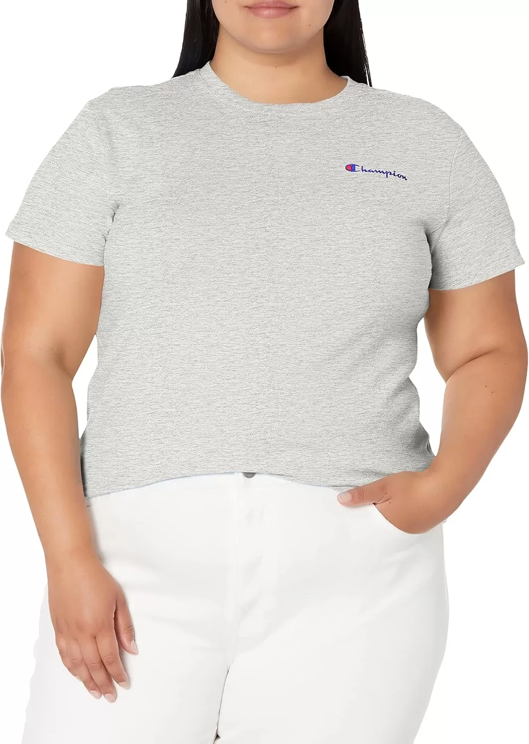 imageChampion Womens Tshirt Classic Short Sleeve Tshirt Lightweight Tee for Women Script Logo Plus Size AvailableOxford Gray Small Script