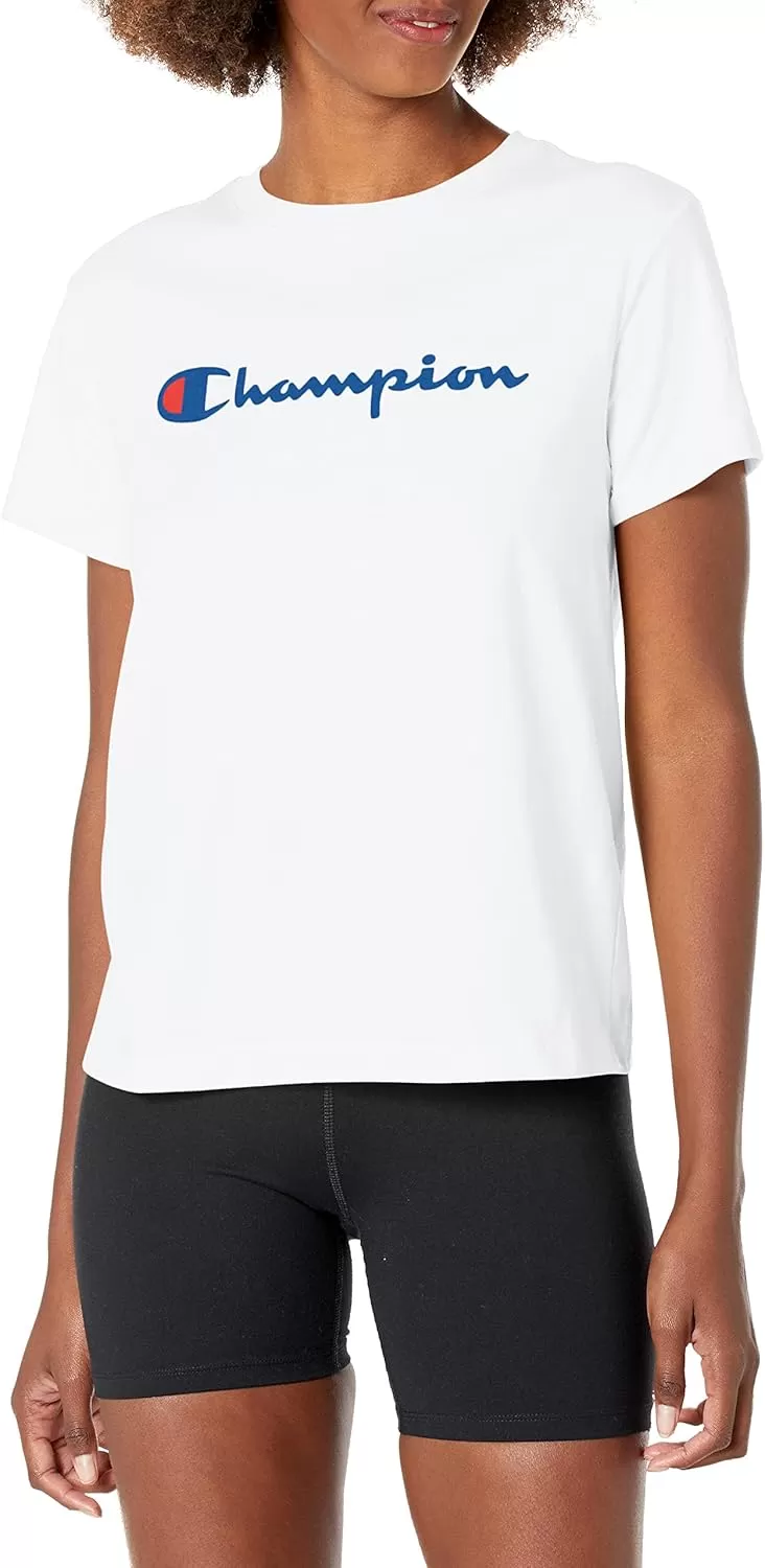 imageChampion Womens Tshirt Classic Short Sleeve Tshirt Lightweight Tee for Women Script Logo Plus Size AvailableWhite Script